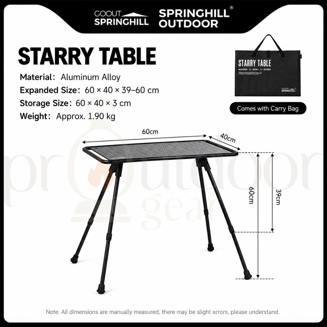 GOOUT SPRINGHILL Starry Table Adjustable Height Aluminum Folding Camping Table with Storage Rack & Lantern Pole