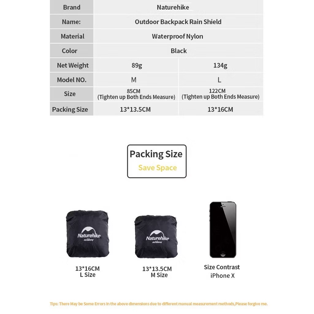 Naturehike NH19PJ041 Outdoor Backpack Rain Cover Cycling Dustproof Bag Waterproof Rain Cover 35-75L Bag Cover