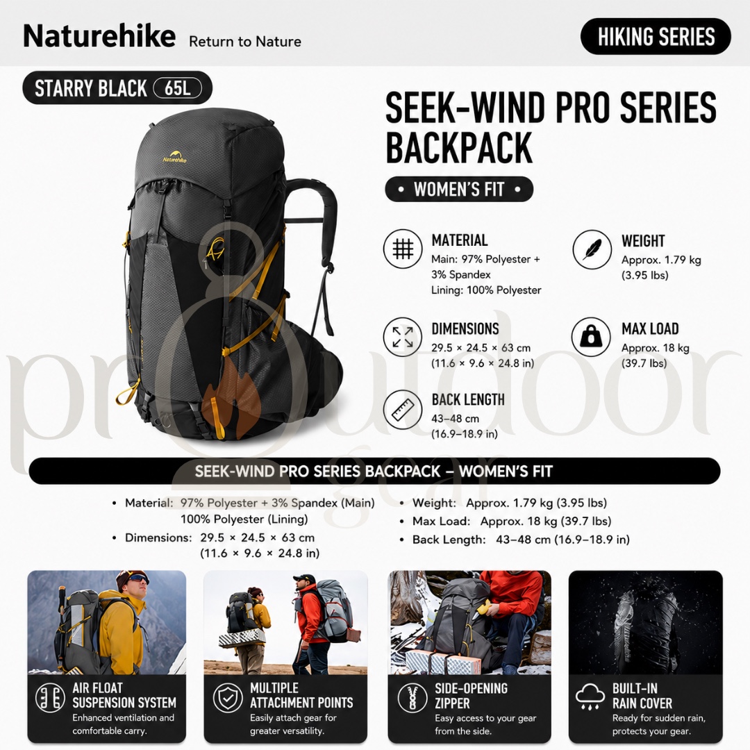 NATUREHIKE CNK2550XB018 Rock Series Hiking Backpack 2.0 60L Lightweight Trekking Backpack Outdoor Camping Travel Bag