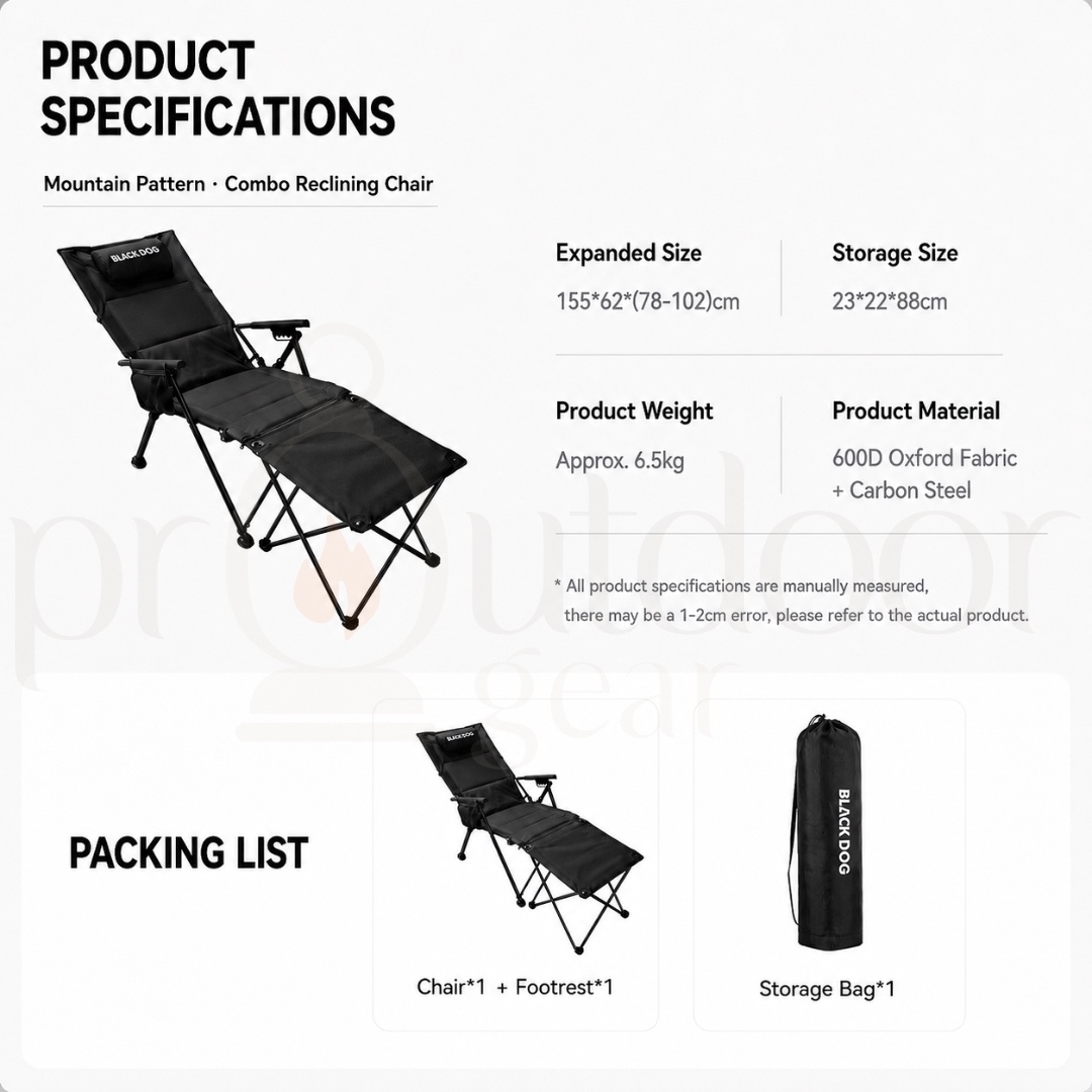 BLACKDOG CBD2650JJ016 Mountain Pattern Modular Reclining Chair Detachable Footrest Adjustable Folding Camping Lounge