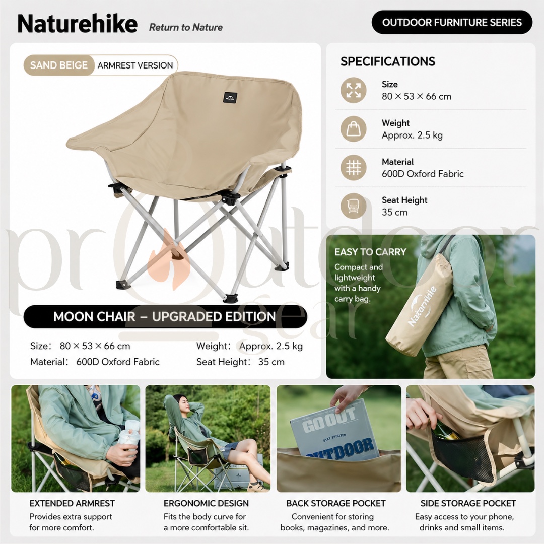 Naturehike T01 Gathering Chair Portable Outdoor Camping Folding Moon Chair Camping Armchair