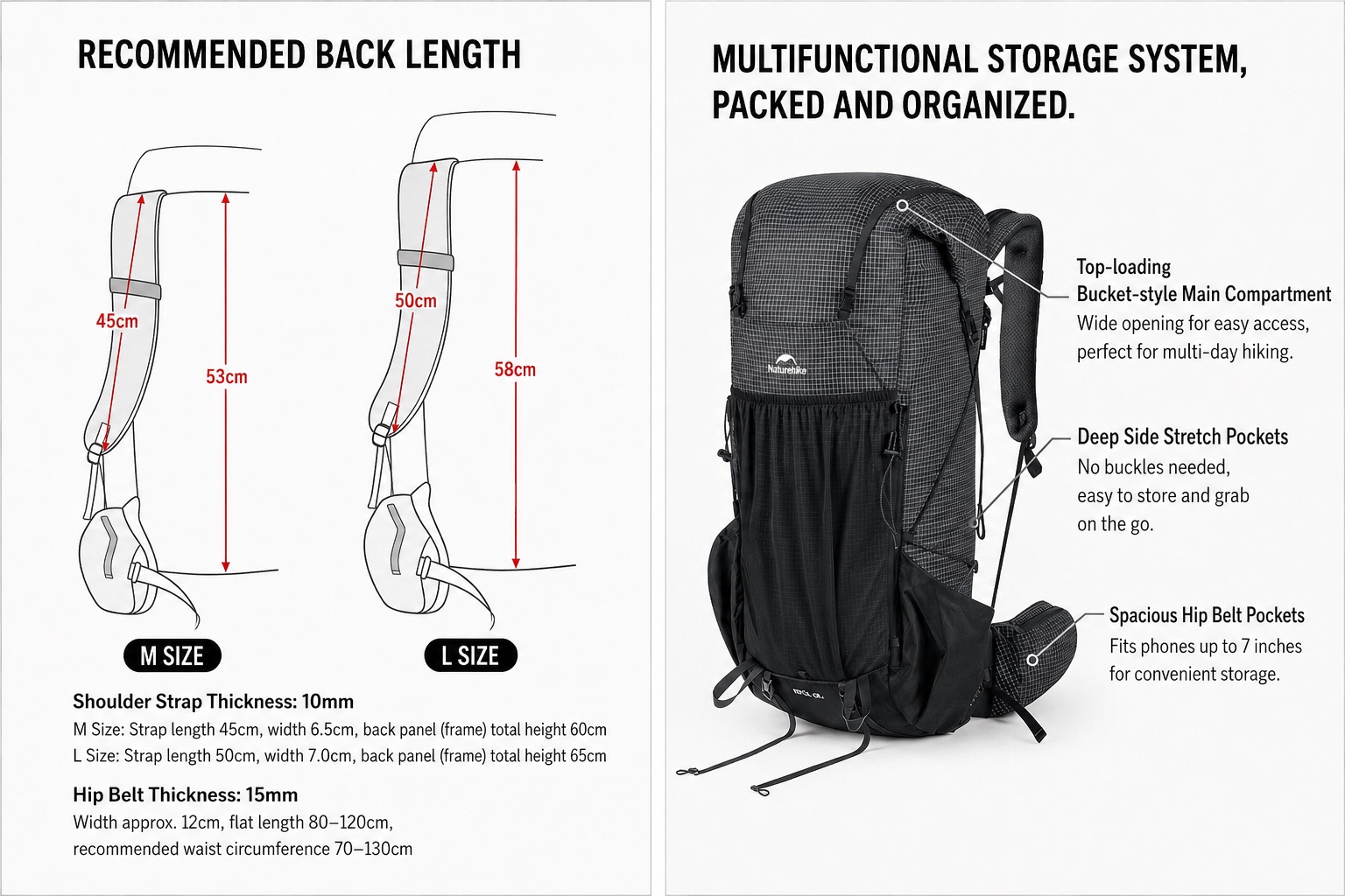 Naturehike Rock Series Hiking Backpack 2.0 Upgrade 30L 45L 60L Size M L Men Women Frame Support Camping Outdoor Travel