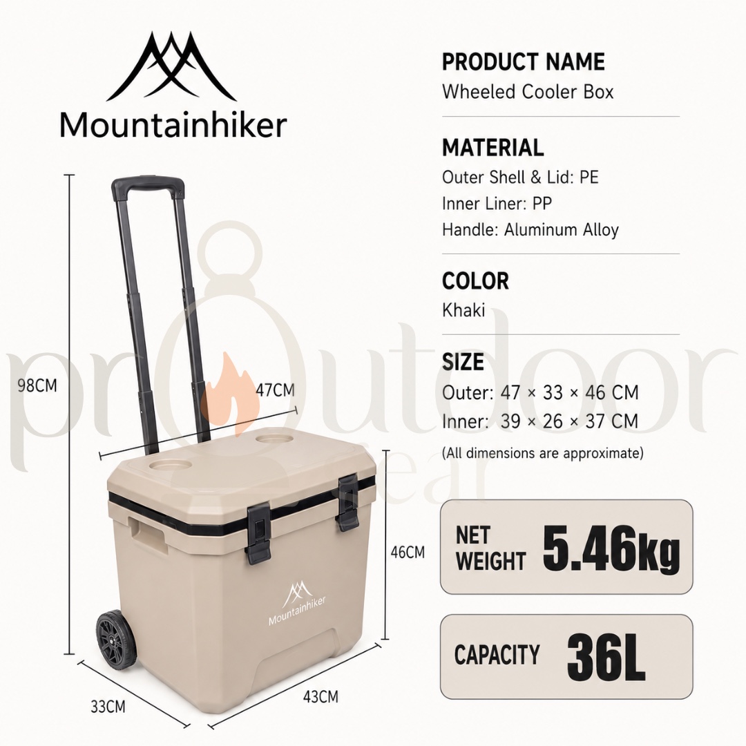 Mountainhiker 36L Cooler Box with Rollers Portable Outdoor Food Storage Camping Fishing Ice Cooler