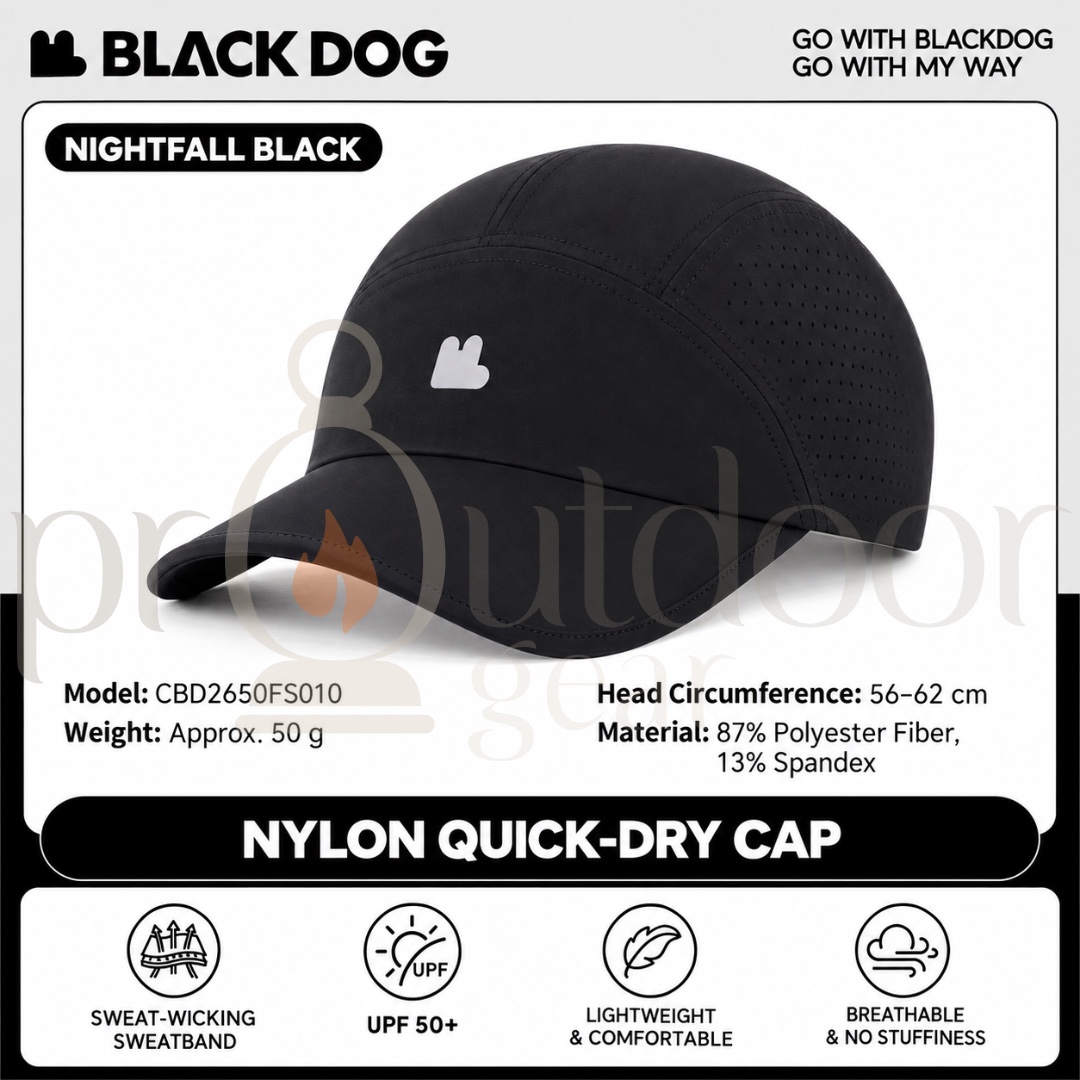 BLACKDOG CBD2650FS010 Quick Dry Running Cap UPF50+ Breathable Lightweight Sports Hiking Cycling Hat Black