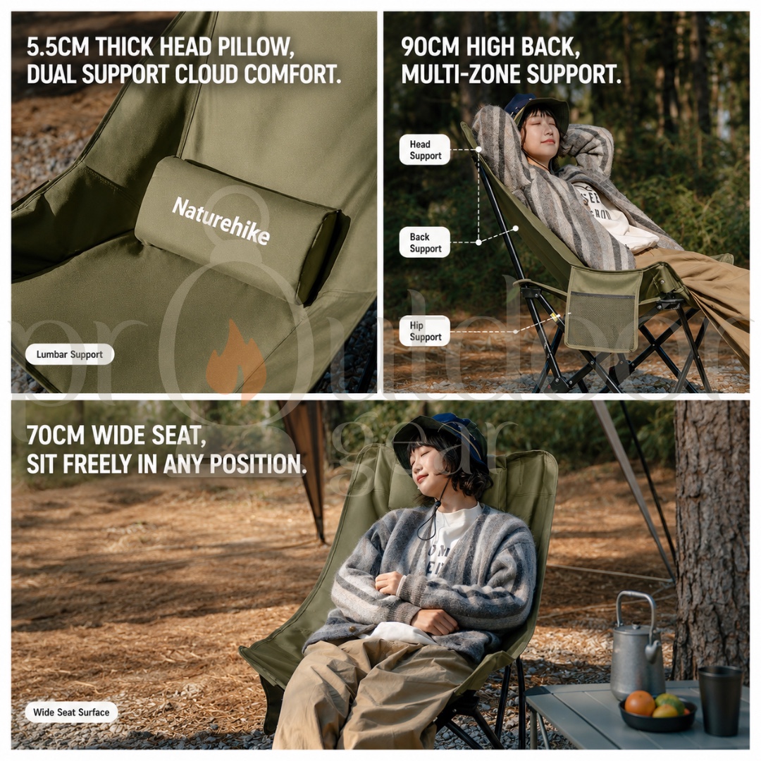NATUREHIKE Sea Star 002 Regular/Mesh Moon Chair folding reclining picnic chair with pillowair
