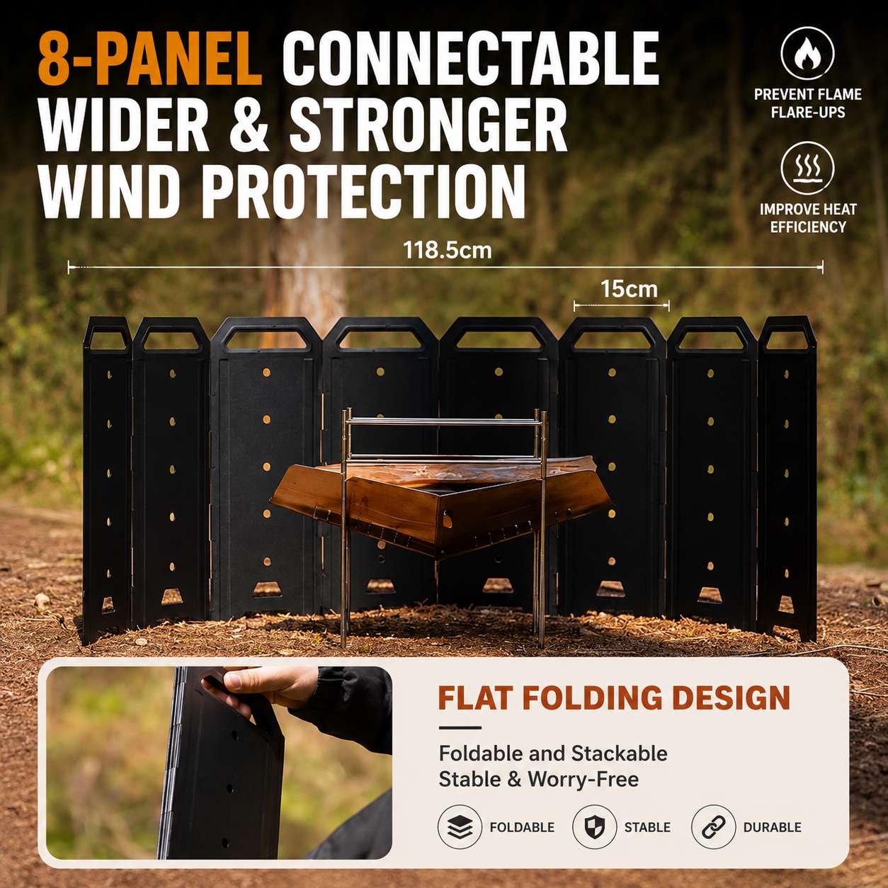 CAMPINGMOON YD-40 YD-50 Iron Wind Cover Panel Foldable Fire Pit Wind Shield BBQ Camping Stove Wind Guard