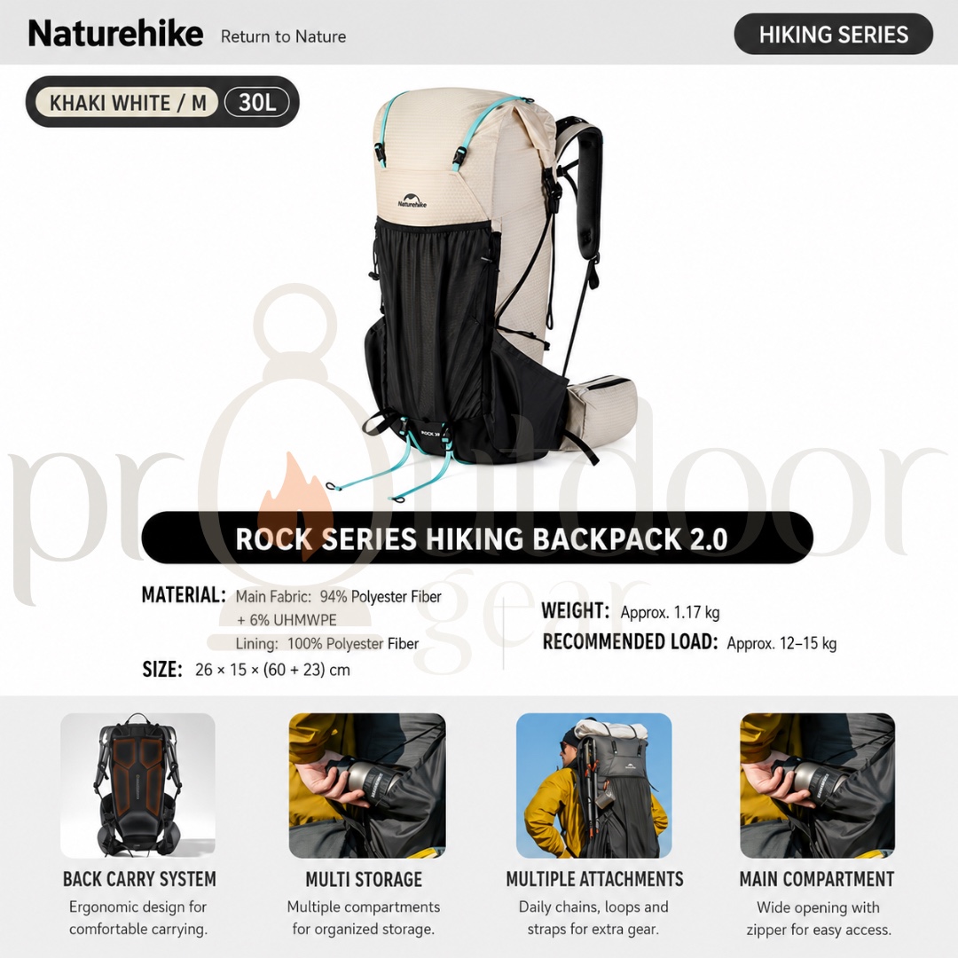 Naturehike Rock Series Hiking Backpack 2.0 Upgrade 30L 45L 60L Size M L Men Women Frame Support Camping Outdoor Travel