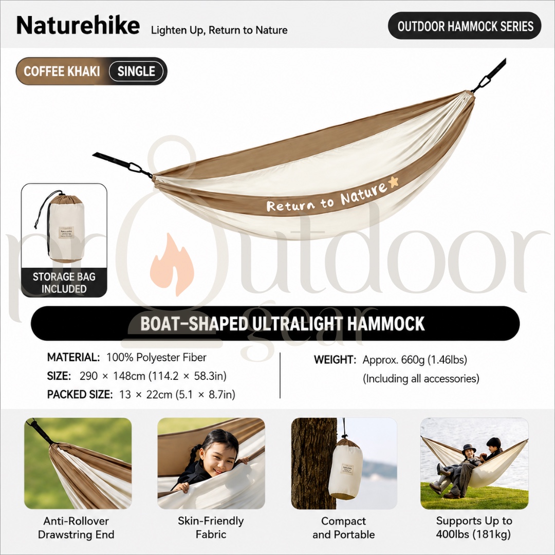 NATUREHIKE NH21DC011 Hammock Ultralight 600g Tear Resistant Fabric Anti-rollover Hanging
