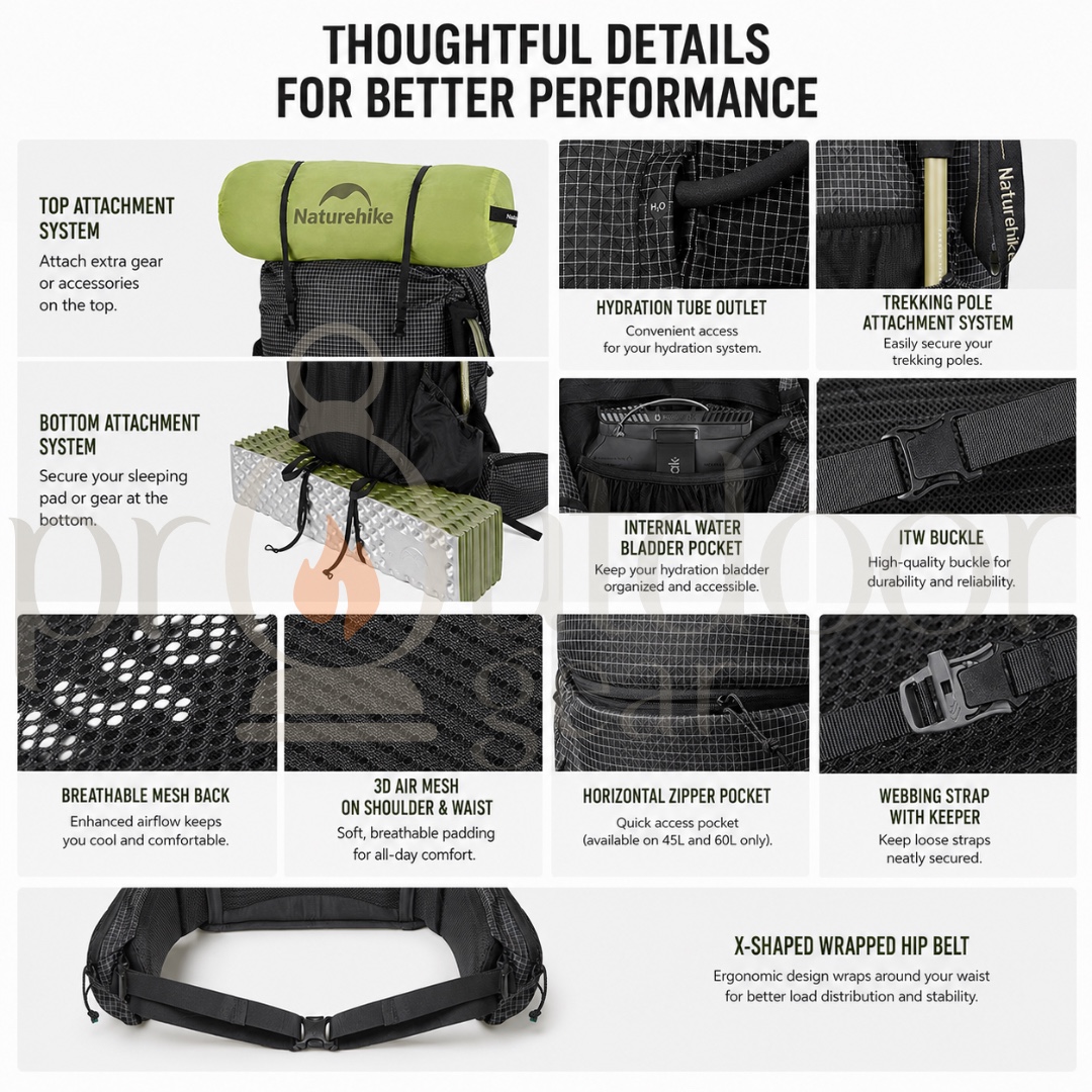 Naturehike Rock Series Hiking Backpack 2.0 Upgrade 30L 45L 60L Size M L Men Women Frame Support Camping Outdoor Travel