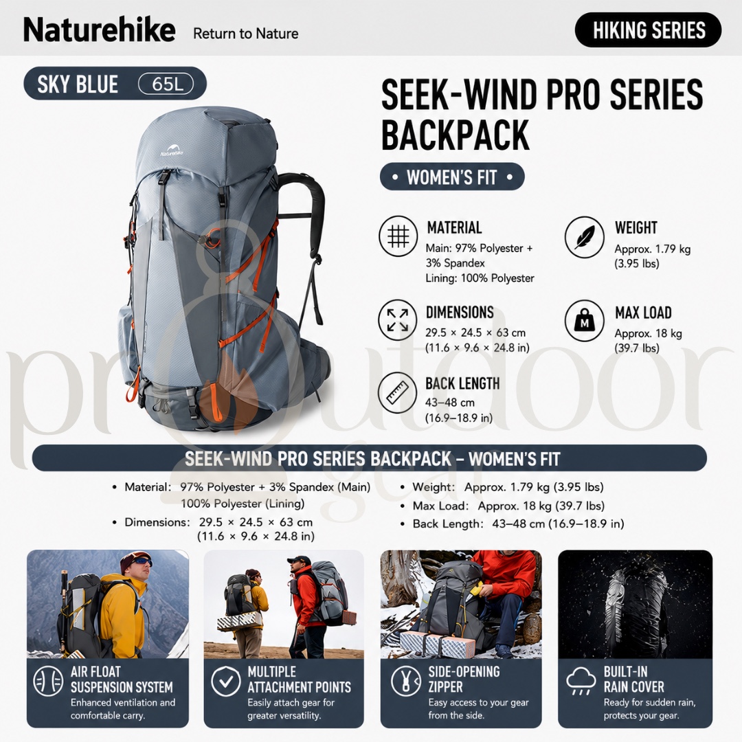 NATUREHIKE CNK2550XB018 Rock Series Hiking Backpack 2.0 60L Lightweight Trekking Backpack Outdoor Camping Travel Bag