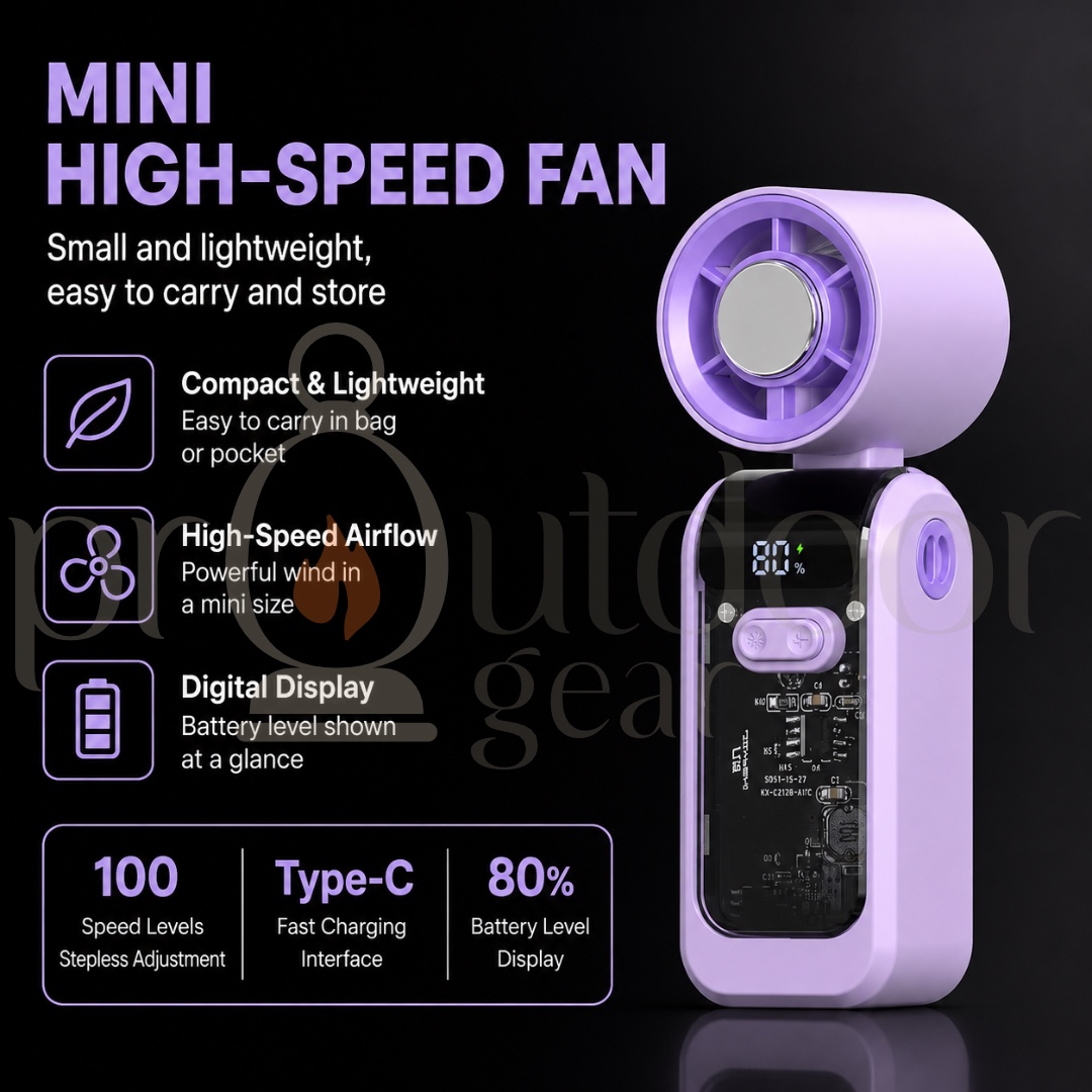 HX-F388 Mini High-Speed Turbo Fan Portable Handheld Cooling Fan 100-Speed Digital Display Type-C Rechargeable