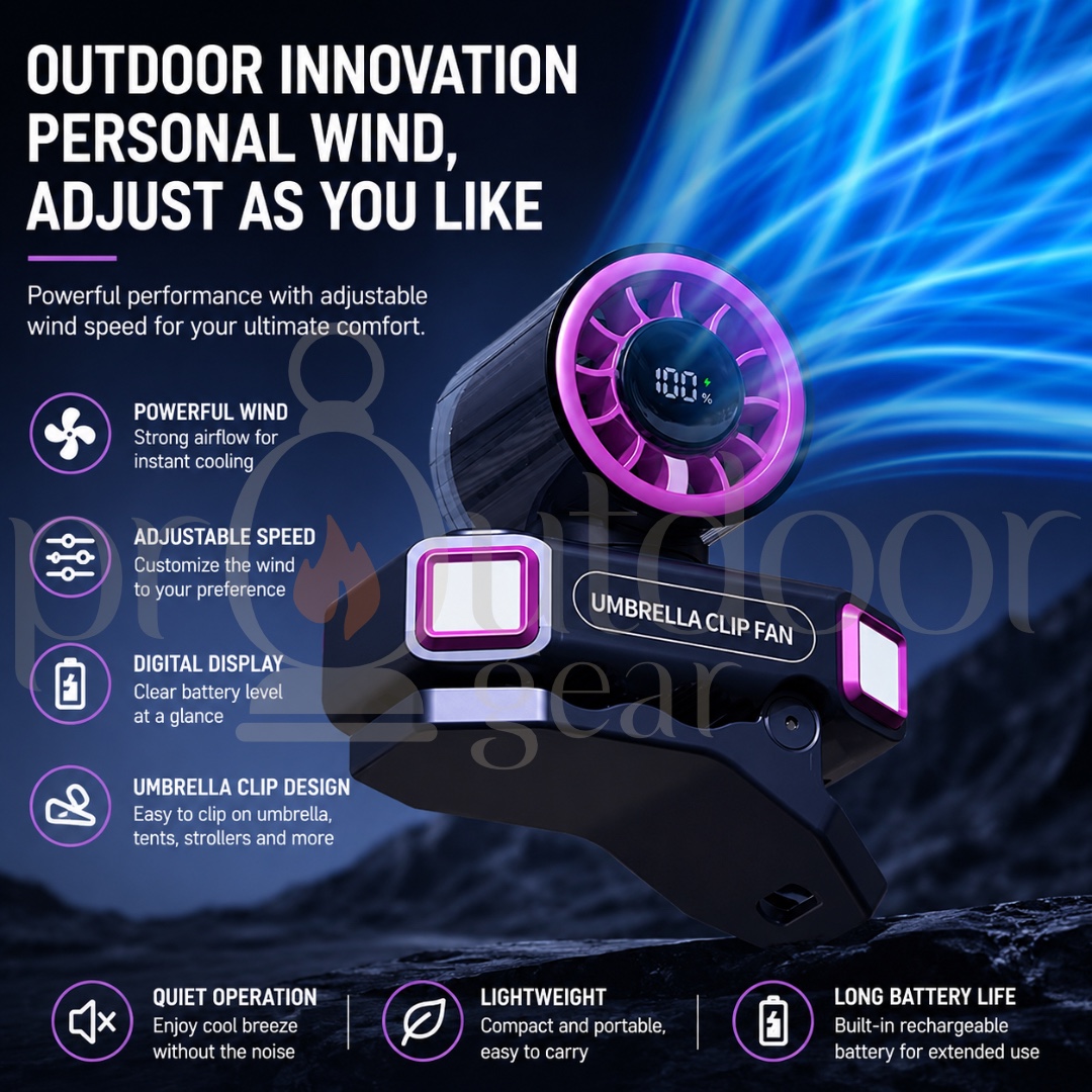 Mini Portable Clip Fan Rechargeable Umbrella Fan Waist Clip Fan Outdoor Camping Fan LED Light 100-Speed