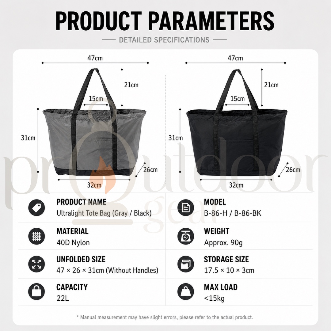 CAMPINGMOON B-86 Ultralight Foldable Tote Bag 22L 40D Nylon Waterproof Shopping Travel Camping Storage Bag