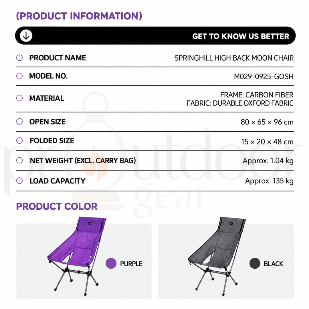 GOOUT SPRINGHILL High Back Moon Chair Carbon Fiber Lightweight Folding Camping Chair Outdoor Portable Chair