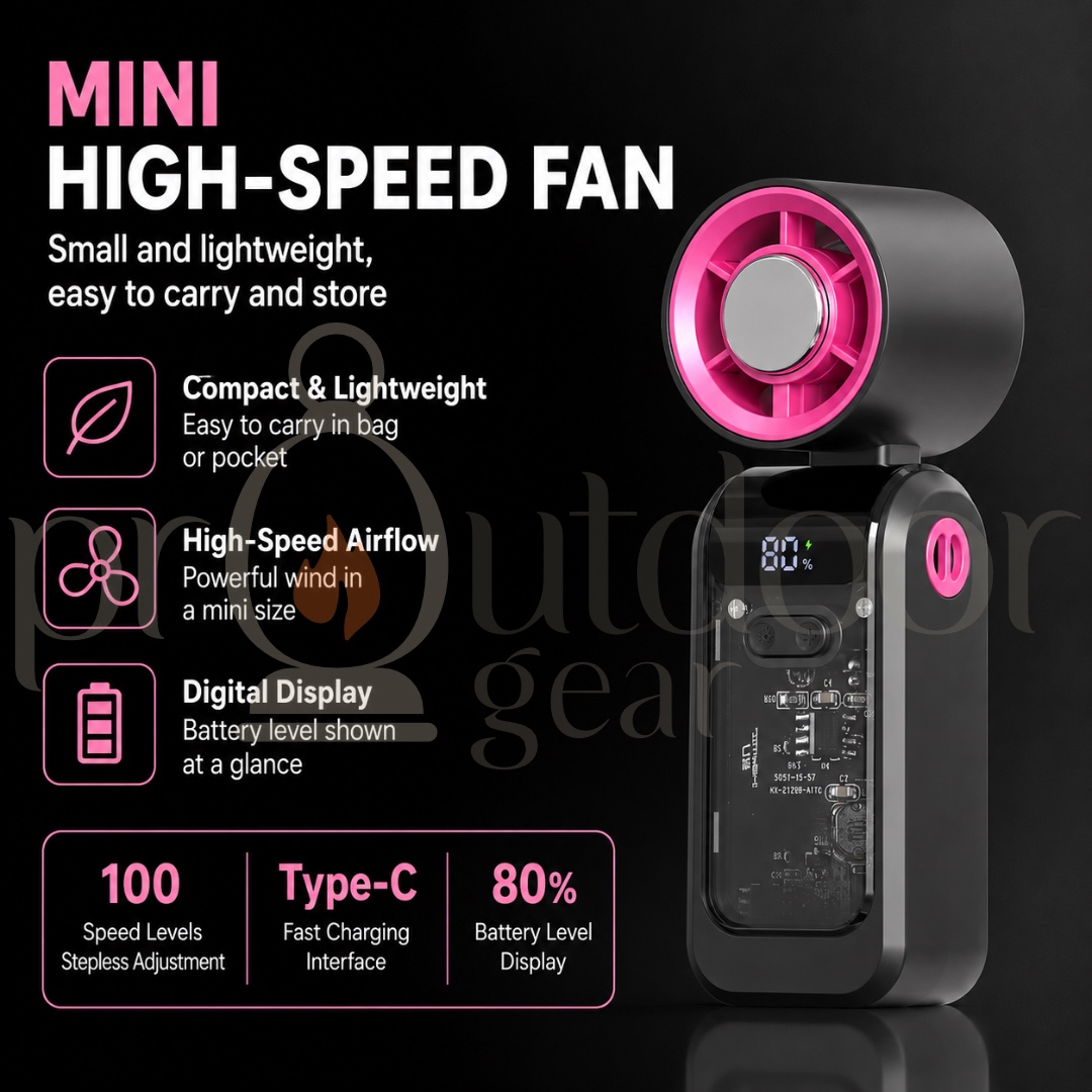 HX-F388 Mini High-Speed Turbo Fan Portable Handheld Cooling Fan 100-Speed Digital Display Type-C Rechargeable