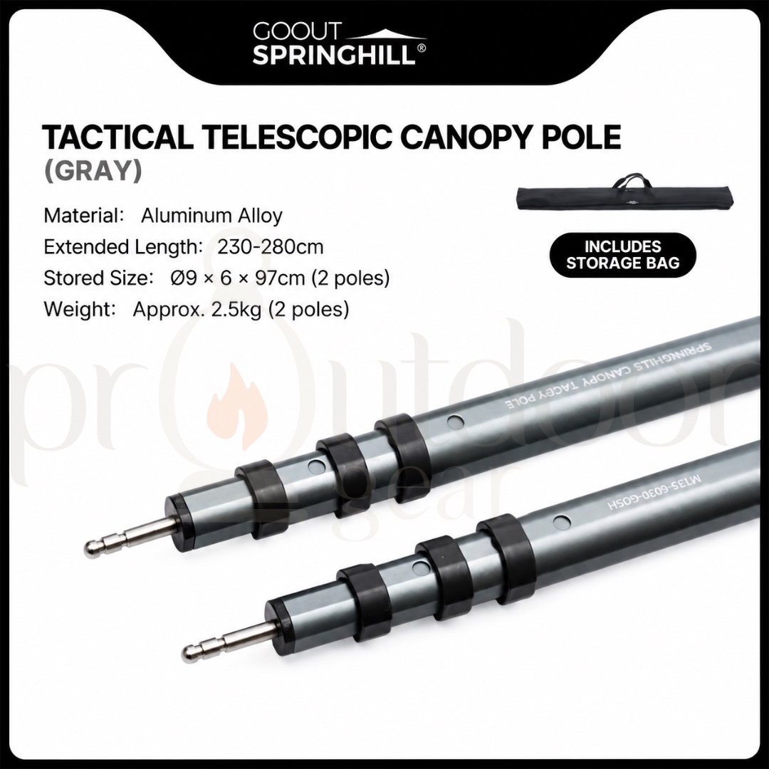 GOOUT SPRINGHILL Tactical Telescopic Canopy Pole 230-280cm Aluminium Alloy Adjustable Tarp Pole 2PCS
