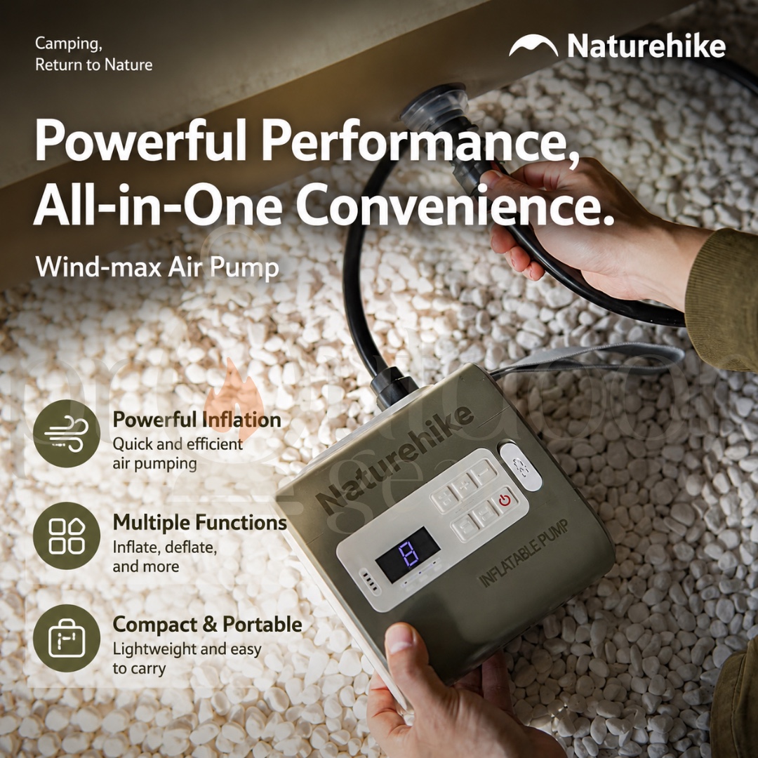 NATUREHIKE CNK2550ZM010 Wind-Max Portable Electric Air Pump 20PSI Rechargeable Inflator Deflator for Air Mattress