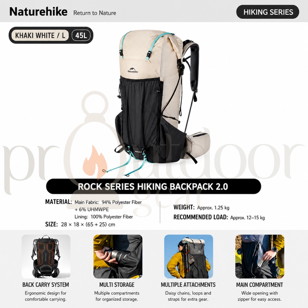 NATUREHIKE CNK2550XB018 Rock Series Hiking Backpack 2.0 60L Lightweight Trekking Backpack Outdoor Camping Travel Bag
