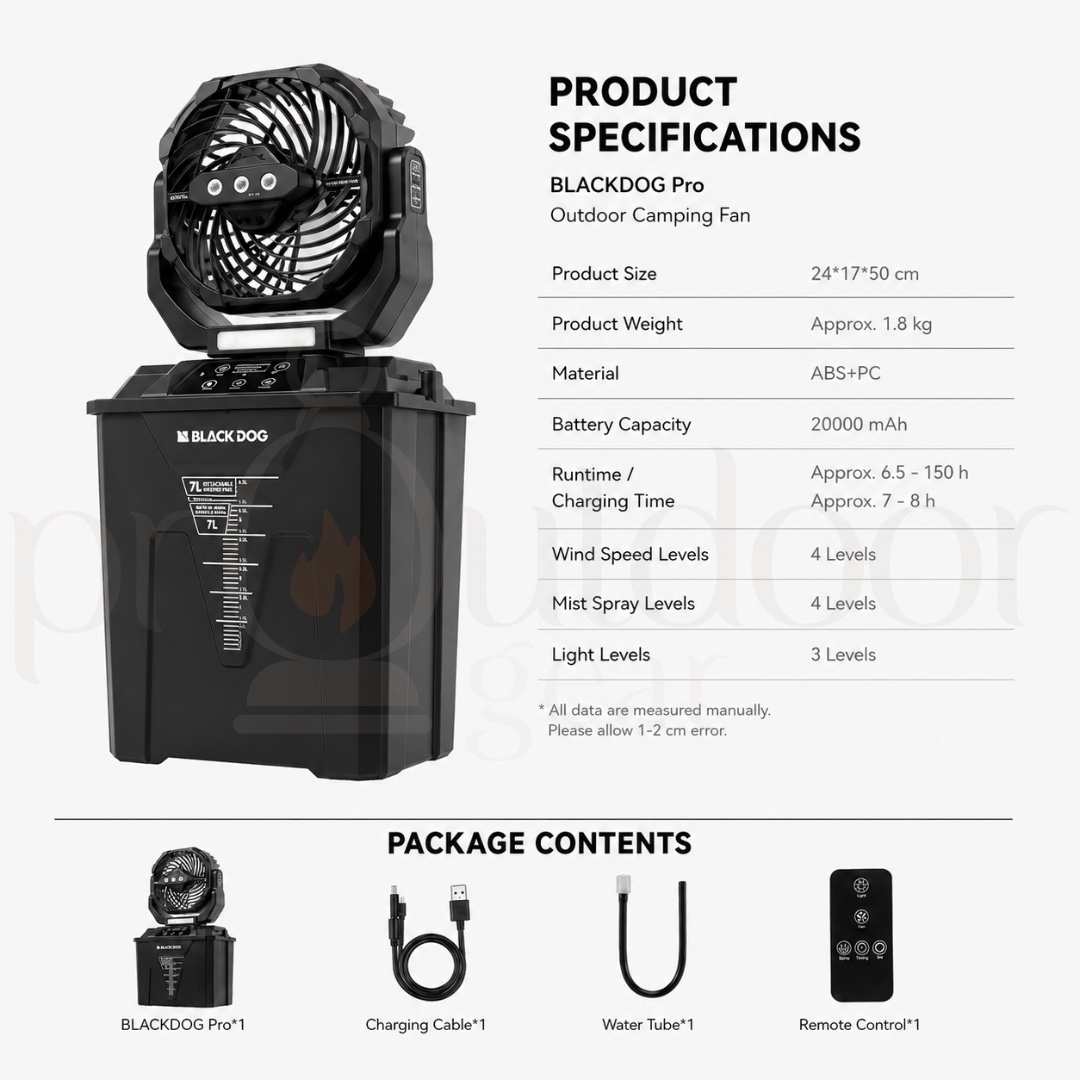 BLACKDOG CBD2659518010 Qiangxi Pro Outdoor Camping Fan 20000mAh Rechargeable Mist Fan 7L Water Tank Triple Mist Light