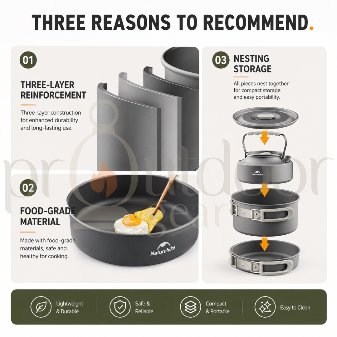 NATUREHIKE CNK2450CF010 Cookware Outdoor Cooking Set Kettle Pot for Hiking BBQ Picnic Equipment Camping Tableware