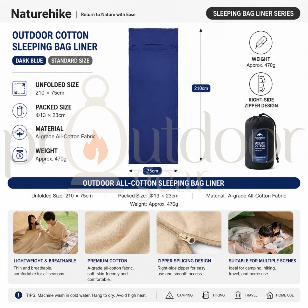 NATUREHIKE NH15S012-D Ultralight 1-2 Persons Sleeping Bag Lining Anti Dirty Cotton Cloth Bag Spliceable Bed Sheet Liner