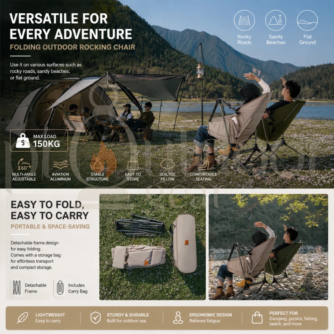 NATUREHIKE NH21JJ004 Outdoor Folding Rocking Chair Ultralight Portable Multi-angle Adjustable Camping Sling Chair