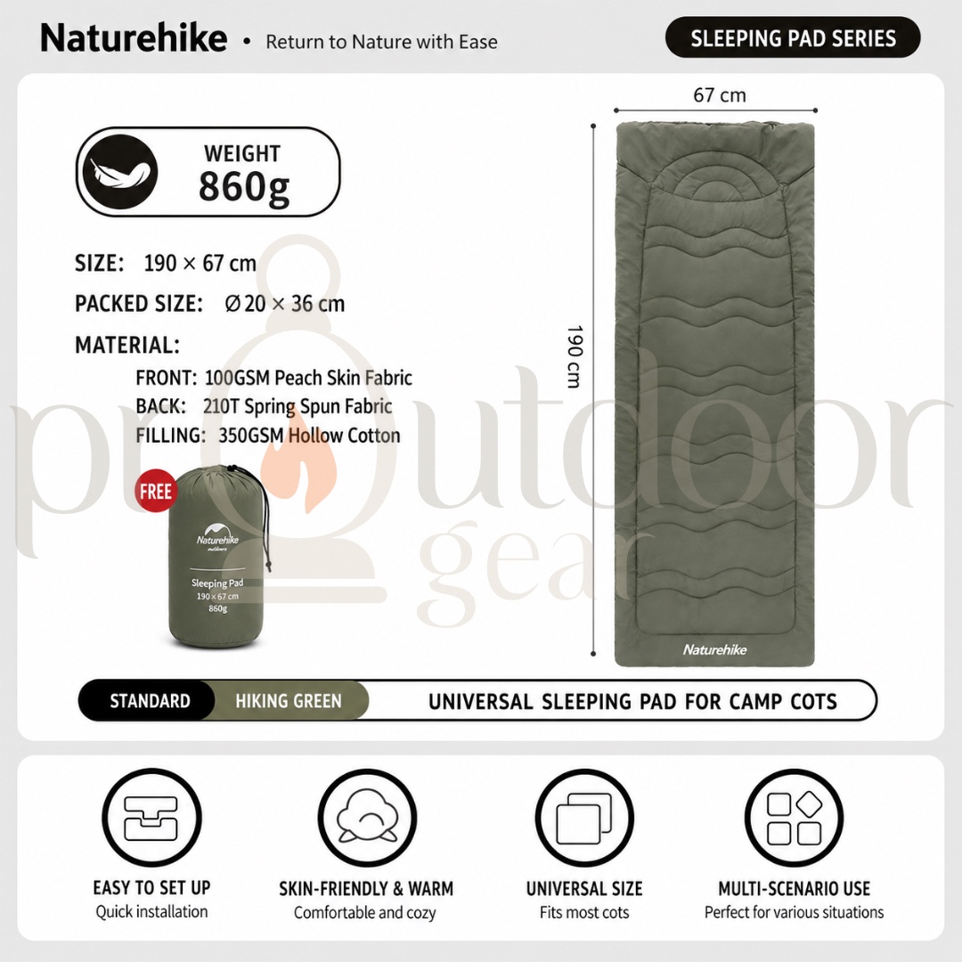 NATUREHIKE NH20MSD04 / CNK2300DZ022 Cot Bed Cotton Sleeping Pad Portable Folding Bed Mat