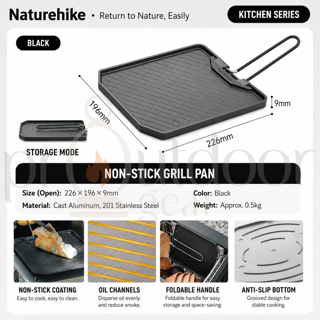 NATUREHIKE CNK2300CJ016 Leyan Outdoor Camping Picnic Non Stick Frying Pan Aluminum Alloy Stainless Steel