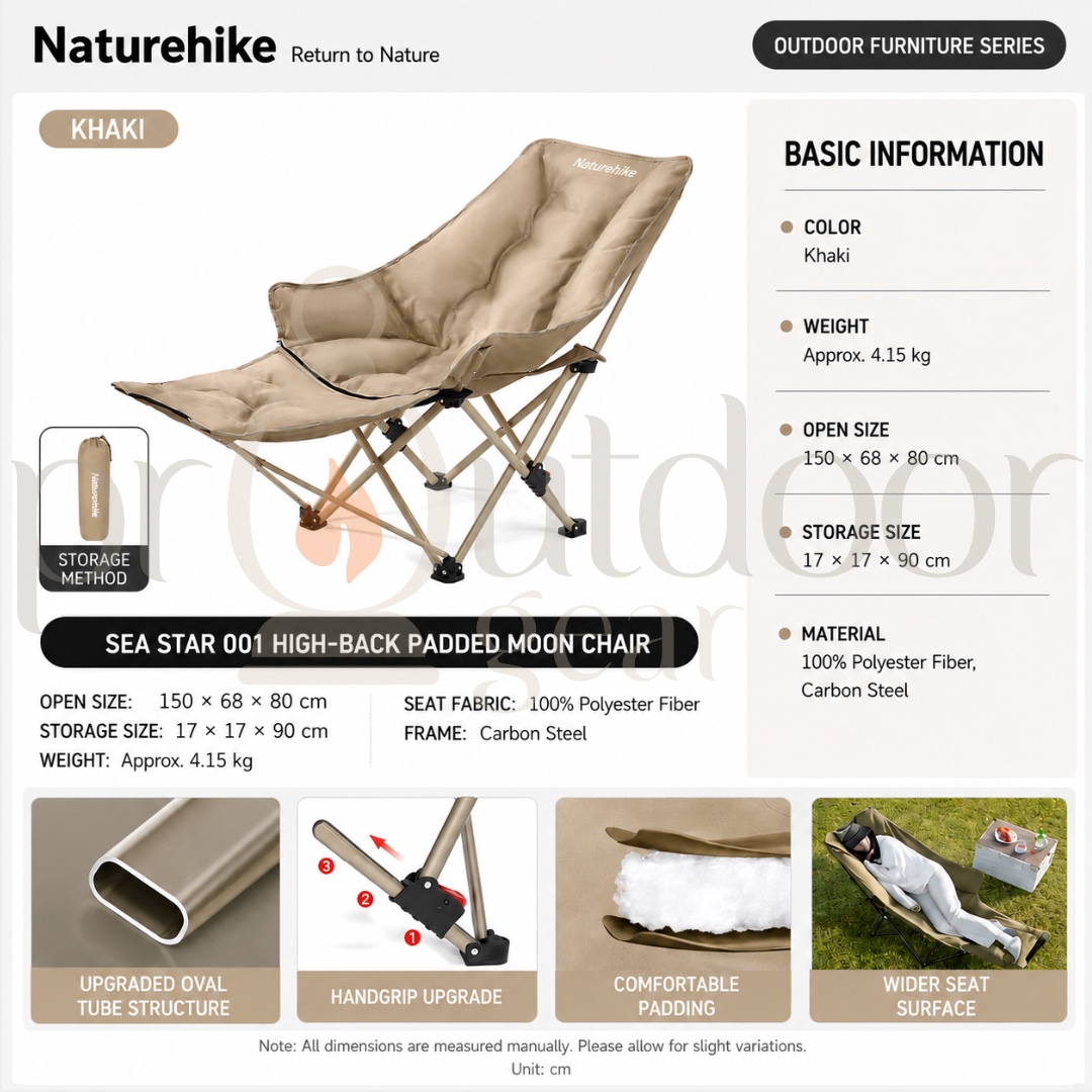NATUREHIKE Sea Star 001 CNK2550JJ019 High Back Padded Moon Chair Outdoor Folding Camping Reclining Chair