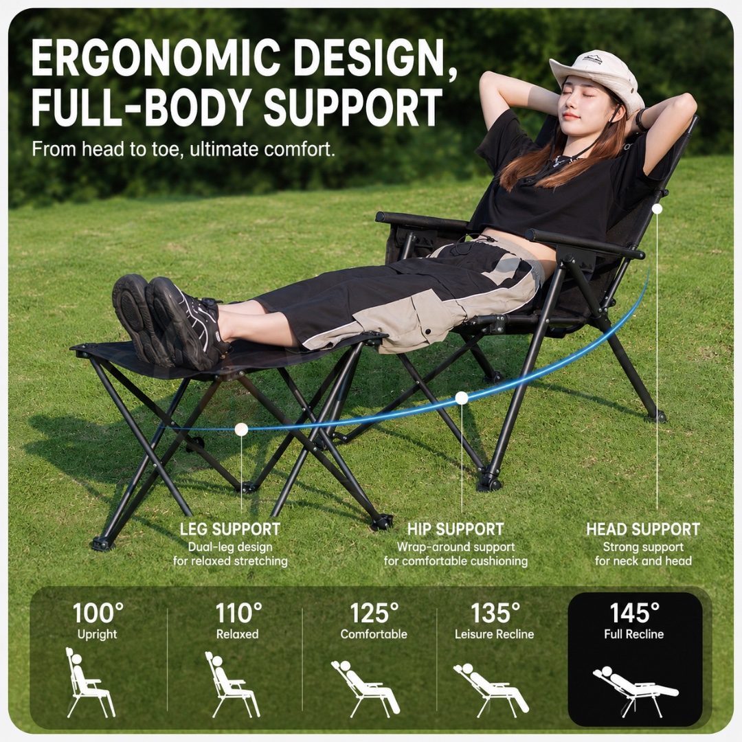 BLACKDOG CBD2650JJ016 Mountain Pattern Modular Reclining Chair Detachable Footrest Adjustable Folding Camping Lounge