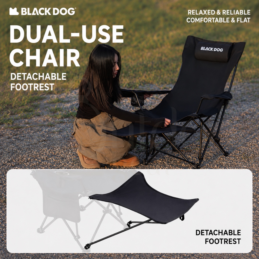 BLACKDOG CBD2300JJ021 CBD2550JJ066 MAN XIANG Mesh Folding Reclining Camping Chair Adjustable Footrest High Back
