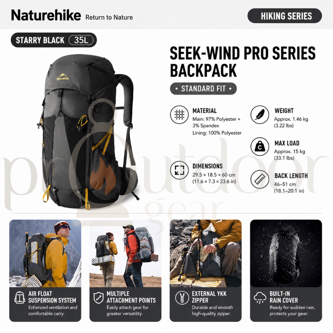 NATUREHIKE CNK2550XB018 Rock Series Hiking Backpack 2.0 60L Lightweight Trekking Backpack Outdoor Camping Travel Bag