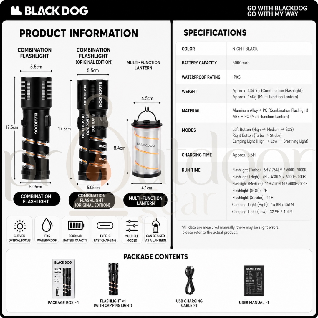BLACKDOG Outdoor Combined Flashlight, Two-in-One Camping Light Detachable