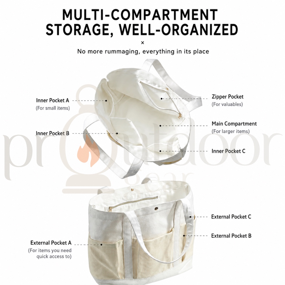 CAMPINGMOON B-191 Canvas Tote Bag Large Capacity Multi Pocket Shoulder Bag Durable Shopping Travel Work Camping Bag