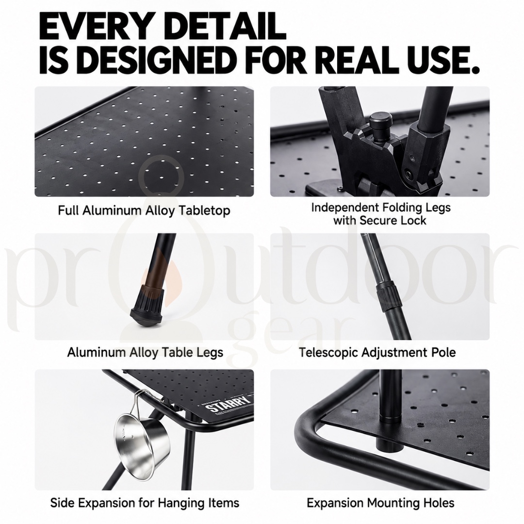 GOOUT SPRINGHILL Starry Table Adjustable Height Aluminum Folding Camping Table with Storage Rack & Lantern Pole