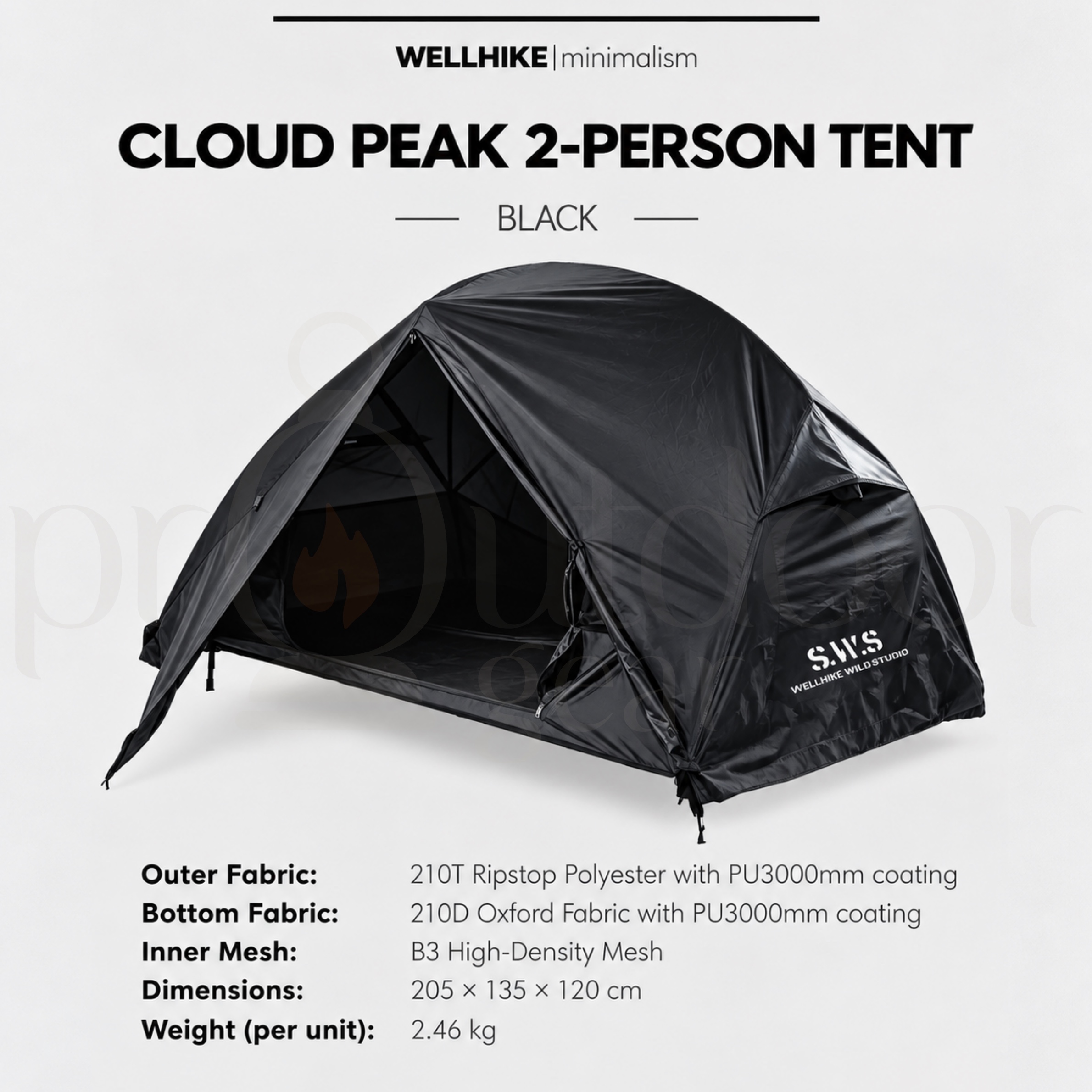 WELLHIKE Cloud Peak 2 Person Camping Tent Waterproof PU3000mm Outdoor Hiking Tent Portable Double Tent