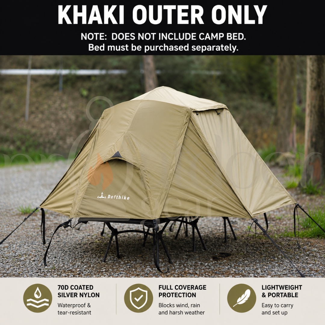 DEFTHIKE Camping Cot Tent Set 70D Silver Coated Nylon Flysheet + Inner Tent + Cot Outdoor Single Person Camping Shelter
