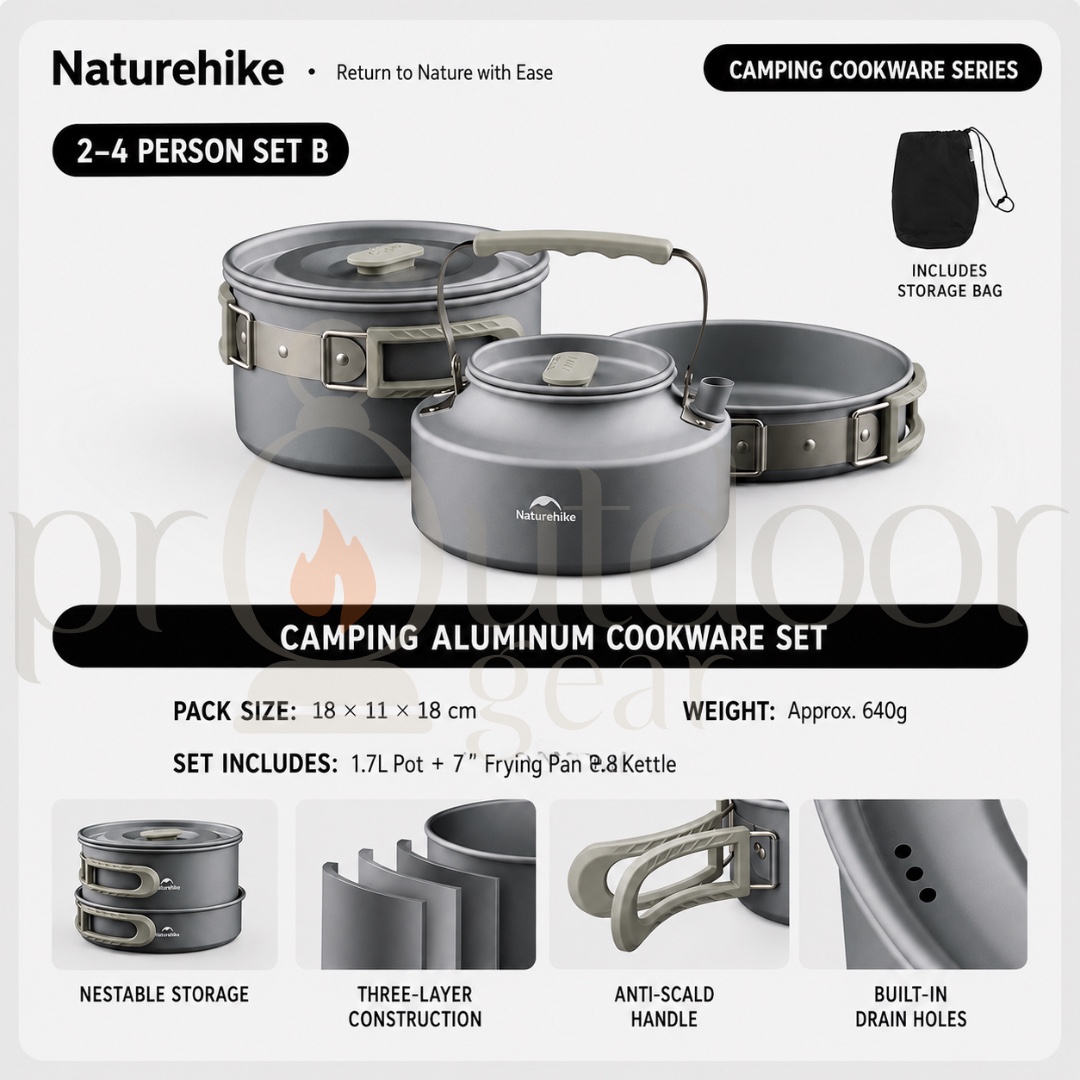 NATUREHIKE CNK2450CF010 Cookware Outdoor Cooking Set Kettle Pot for Hiking BBQ Picnic Equipment Camping Tableware