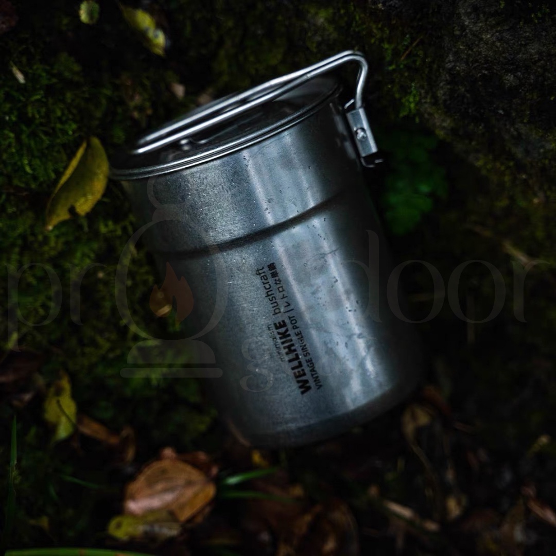 WELLHIKE Retro Stainless Steel 1L Single Pot Outdoor Camping Hiking Cookware with Lid