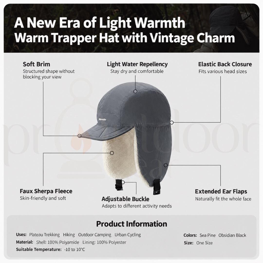 NATUREHIKE CYY2341LE018 Warm Trapper Hat Water-Repellent Faux Sherpa Fleece Ear Flap Winter Hiking Camping Cap