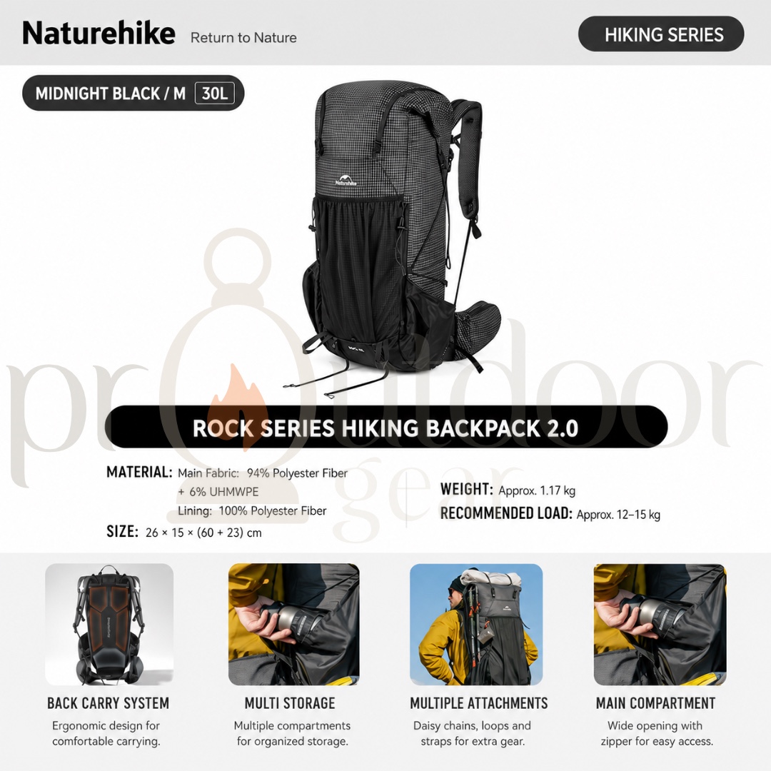 Naturehike Rock Series Hiking Backpack 2.0 Upgrade 30L 45L 60L Size M L Men Women Frame Support Camping Outdoor Travel