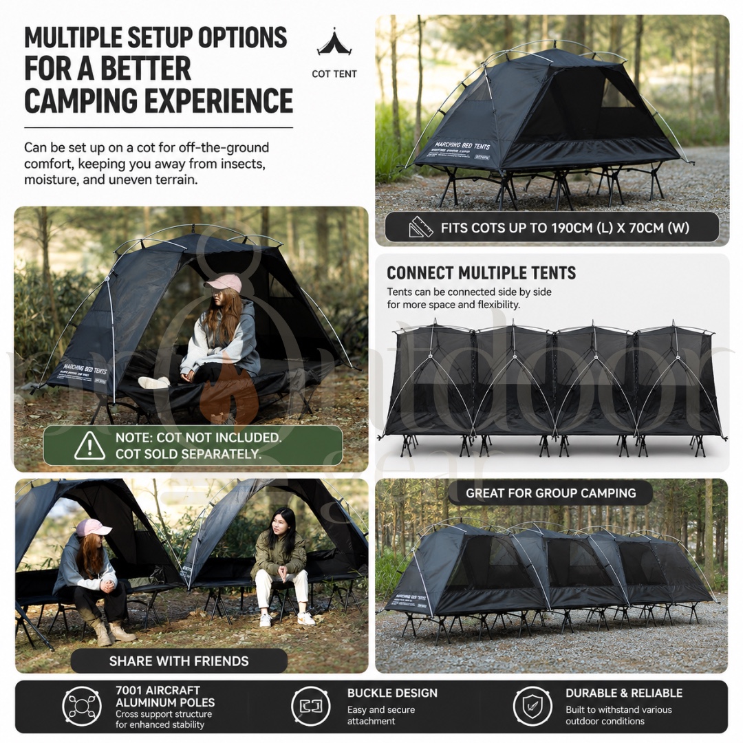 DEFTHIKE Camping Cot Tent Set 70D Silver Coated Nylon Flysheet + Inner Tent + Cot Outdoor Single Person Camping Shelter