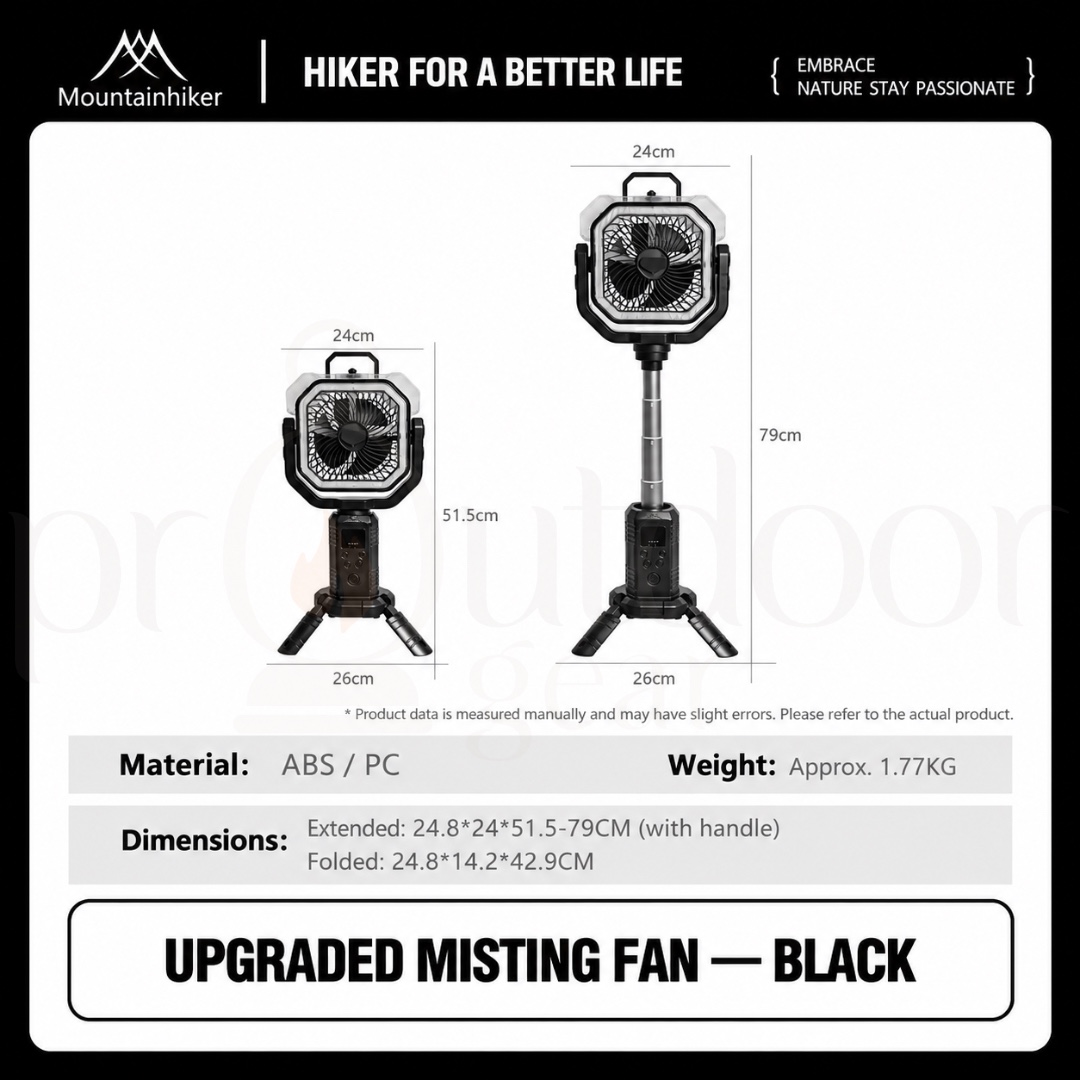 MOUNTAINHIKER SZK1421 20000mAh Portable Misting Fan Rechargeable Telescopic Camping Fan with Light