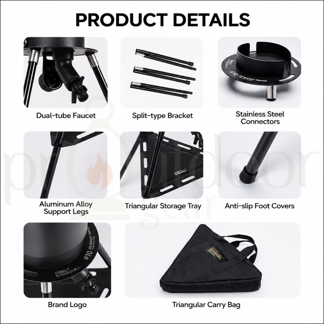 GOOUT SPRINGHILL Ice Bucket Tripod Outdoor Drink Stand Foldable Beverage Dispenser Holder Camping Water Stand