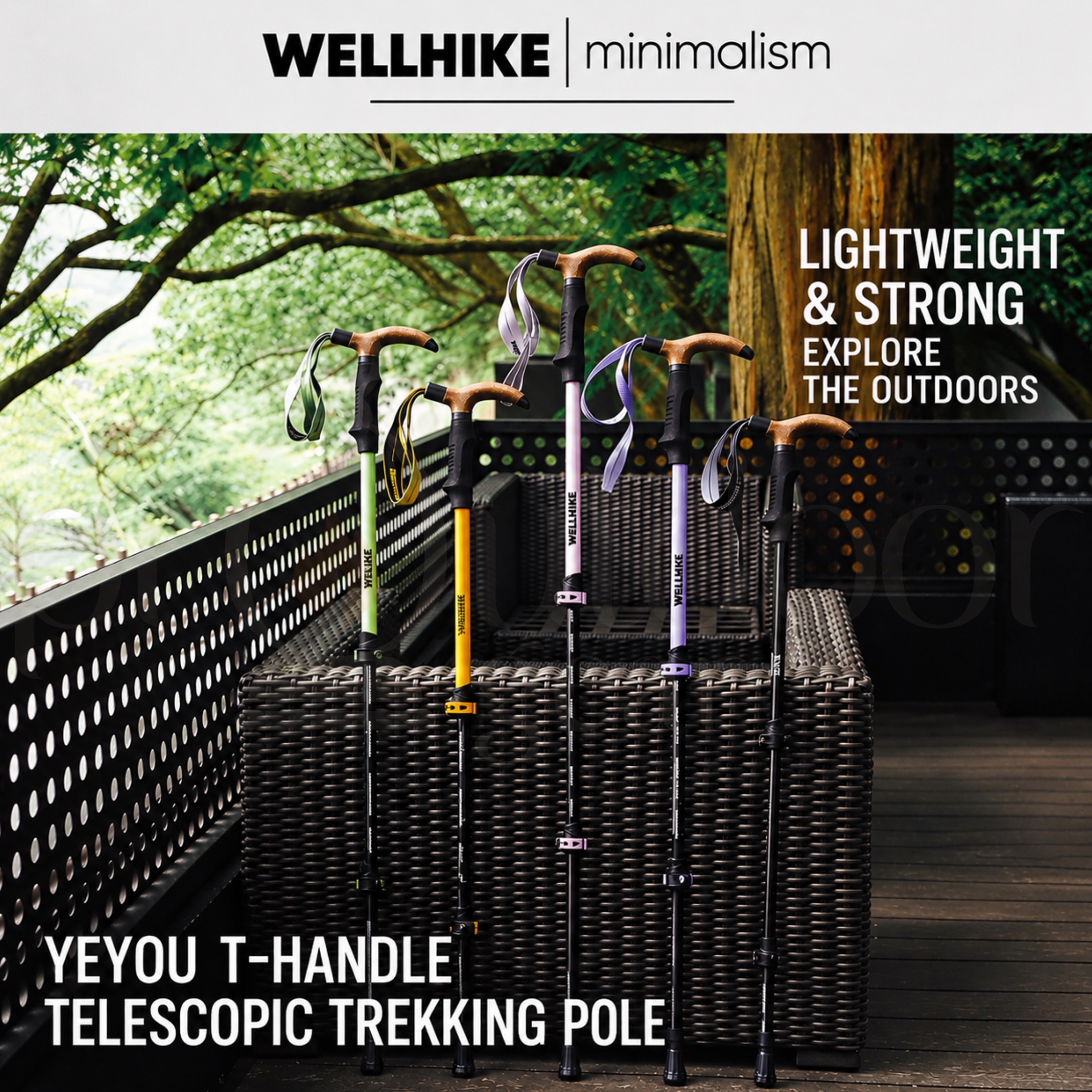 WELLHIKE T-Handle Telescopic Trekking Pole Adjustable 57.5-130cm Lightweight 7075 Aluminum Alloy Hiking Walking Stick