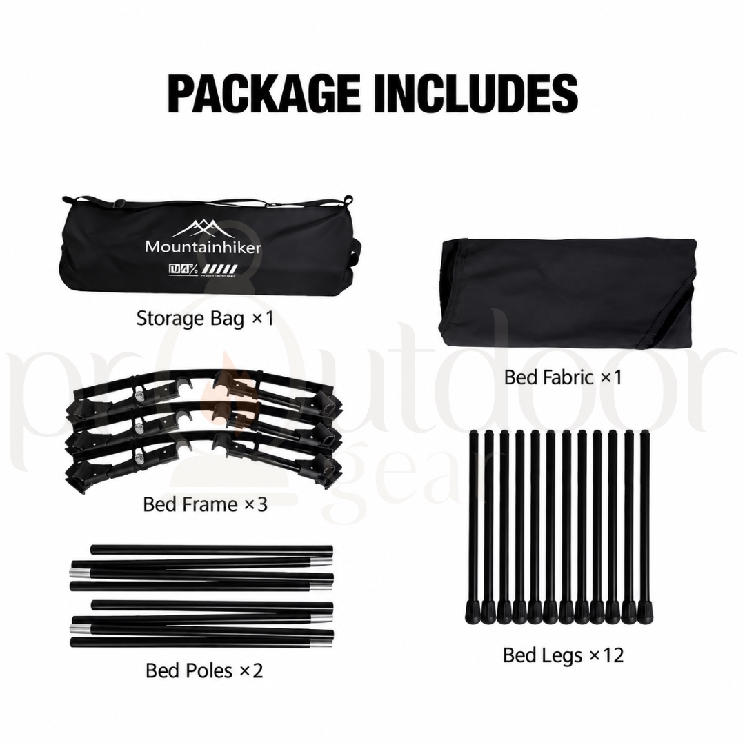 MOUNTAINHIKER SZK290 Folding Camping Cot 150KG Heavy Duty Portable Outdoor Bed Adjustable Height