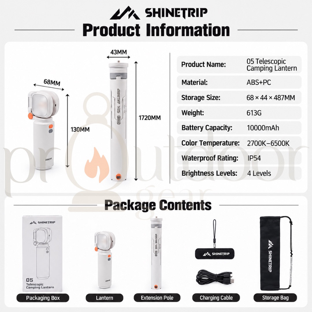 SHINETRIP 05 Telescopic Camping Lantern 10000mAh Rechargeable LED Light Magnetic IP54 Outdoor Lamp Tripod