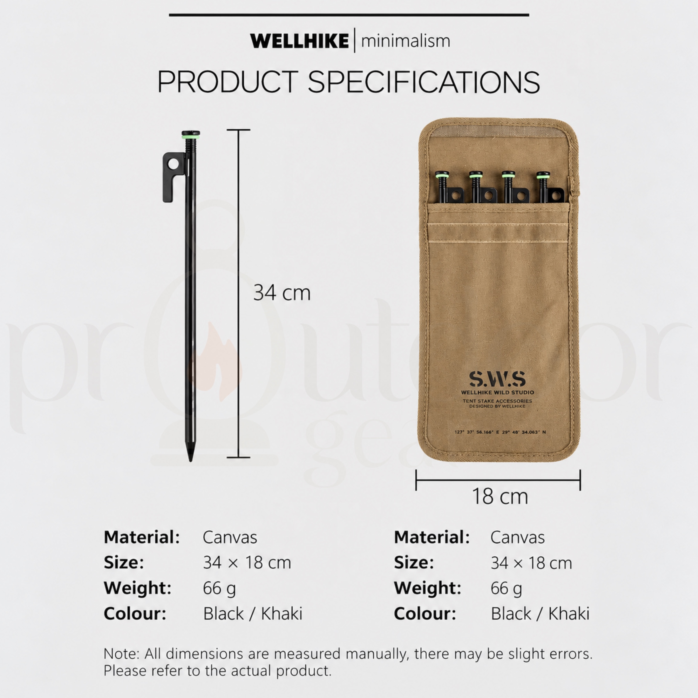 WELLHIKE SWS Tent Peg Storage Bag Canvas Tent Stake Organizer Pouch Camping Accessories Carrying Case Outdoor Hiking
