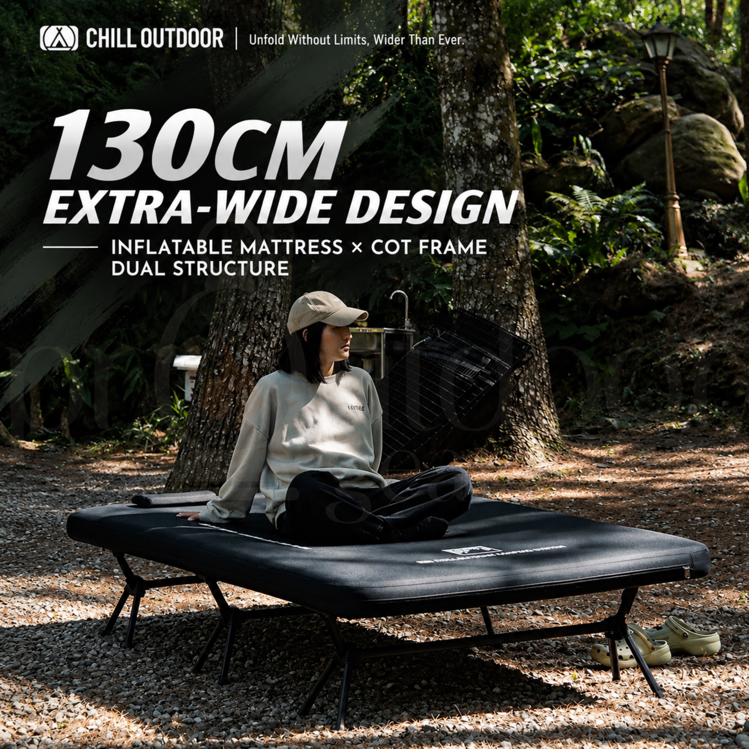 CHILL OUTDOOR Giant Inflatable Tactical Camping Cot Bed Outdoor with Aluminium Frame Portable Sleeping Mattress