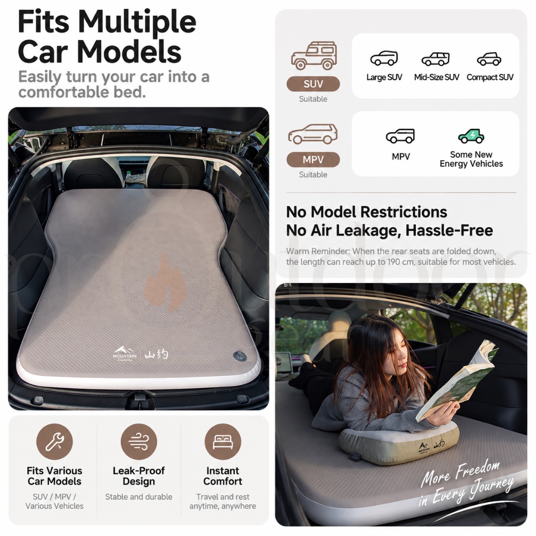 MOUNTAIN 6CM Inflatable Car Mattress Double Camping Sleeping Mat Car Bed Outdoor Travel Mattress